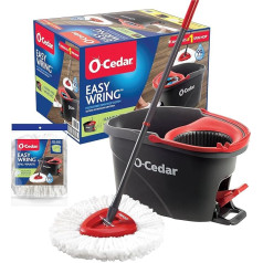 O-Cedar Spin Mop EasyWring Spin Mop, mikrošķiedra, sarkans/pelēks, ar 1 papildu uzpildes tvertni