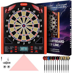 WIN.MAX Elektroniskais šautriņu dēlis profesionāls komplekts ar lāzera metienu / pirkstu līnijas marķieri ar vācu balsi - piemērots baterijām / adapteri 1 līdz 8 spēlētājiem ar 12 šautriņām