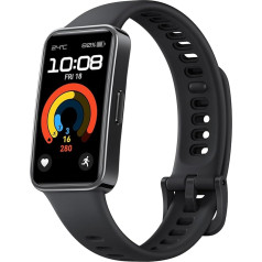 HUAWEI Band 9 viedpulkstenis, Bluetooth, iOS un Android, akumulatora darbības laiks līdz 14 dienām, ērts valkāšanai, TruSleep 4.0, zinātniska miega izsekošana, 100 treniņu režīmi, melna fluoroelastomēra siksniņa