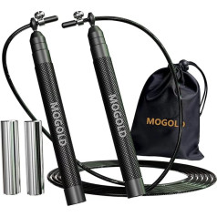 Mogold ātruma lēkšanas virves komplekts, ieskaitot 2 tērauda rezerves kabeļus, ideāli piemērots Crossfit, fitnesam, boksam un vienkāršam dubultam zem lēkšanas virves fitnesa sievietēm un vīriešiem Premium gultņu lodes