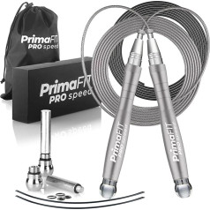PrimaFIT Skiping Rope Adult Fitness Pro Speed Jump Rope 3 m Rope Skipping Regulējams ar atsvariem, 2 lodīšu gultņi un neslīdoši rokturi, profesionāls skečings boksam, MMA, Crossfit, Extra Steel