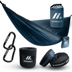 NORDMUT® Ultralight āra šūpuļtīkls [ar stiprinājumu komplektu] Kempings šūpuļtīkls, ieskaitot koku aizsardzības komplektu kempingam, brīvdabas un dārza atpūtai - Max. 300 kg kravnesība