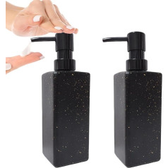 QlyYea 2 350 ml stikla ziepju dozators, mazgāšanas šķidruma dozators, šampūna pudeles uzpildīšanai, ziepju dozatoru komplekts, virtuves mazgāšanas līdzekļu dozators, piemērots vannas istabām un virtuvēm (melns)
