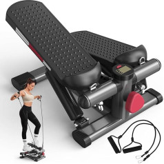 JASPORT ST1 Mini Stepper mājām, 2-in-1 Up-Down Swing Stepper ar Power Ropes, LCD displejs, regulējama pretestība, kāju un roku apmācība, kluss un kompakts, maksimālā slodze 100 kg