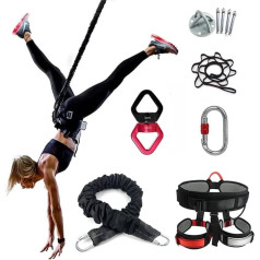 XWHAOB Gravity Joga Bungee Cord Resistance Belt Set Suspension Trainer Bungee Dance Rope Body Weight Resistance System, pilna ķermeņa apmācība mājās, ceļojumiem un āra muskuļu veidošanai (65 kg)