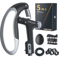 CHICLEW Roku trenažieris Finger Trainer Workout Set 10-100 kg, apakšdelmu trenažieris - 5 komplekts, satvēriena spēka trenažieris Regulējams stinguma trenažieris ar skaitītāju, pirkstu stiepšanas pirkstu trenažieris Finger Trainer