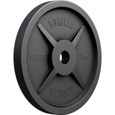 GORILLA SPORTS® Olympia svaru plāksnes - 1,25 kg, 2,5 kg, 5 kg, 10 kg, 15 kg, 20 kg, 25 kg, 25 kg, 30 kg atsvari, 50 mm caurums, čuguns, atsevišķi/komplekts - Svaru plāksnes, Svaru plāksnes komplekts, hanteles