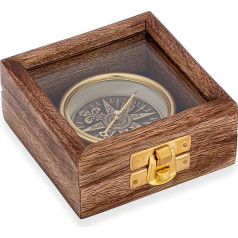 NKlaus 6 cm kompass 3D Wind Rose Interjera interjera izskats misiņa koka kastē virziena indikators jūras 14639