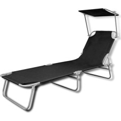 PABURNI šūpuļtīkls ar regulējamu atzveltni un saulessargu, moderns atpūtas krēsls kempingam, baseinam, terasei vai pludmalei, ergonomisks dizains, melns, 189 x 58 x 27 cm