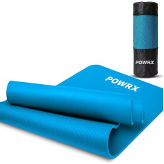 POWRX Premium vingrošanas / jogas paklājiņš ar pārnēsāšanas siksniņu un somiņu, sporta paklājiņš, nesatur ftalātus, SGS testēts, 183 x 60 x 1 cm, ādai draudzīgs, dažādas krāsas, zils