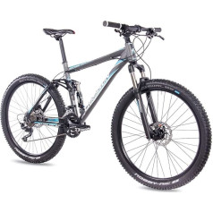 Chrisson Hitter FSF 27,5 collu kalnu velosipēds pelēkā/zilā krāsā, pilnpiedziņas, pilnpiedziņas kalnu velosipēds ar 30 ātrumu Shimano Deore pārnesumiem, MTB velosipēds vīriešiem un sievietēm ar Rock Shox amortizācijas dakšu
