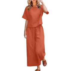 Divu gabalu dāmu vasara, blūze T-krekls un garas bikses, bikškostīms Loose Casual Leisure Suit īsām piedurknēm Apaļa izgriezums Jogging Suit Gaisa gaismas sporta apģērbs Solid Elegants 2024