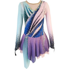 PONNYC Daiļslidošanas kleita meitenēm Krāsains slidošanas svārki profesionāļiem Rokām darināts āra sporta apģērbs Spīdīgs Rhinestone Art Gymnastics Jerseys