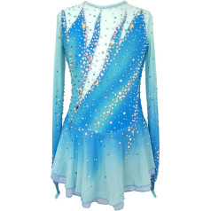 PONNYC Long Sleeve Ice Skating Skirt Meitenēm Daiļslidošana Konkurence Kostīms Modes Gradient Gymnastics Suit Ziemas sporta svārki izgatavoti no spīdīga kristāla