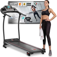 YM skrejceļš mājas skrejceļš Salokāms elektriskais 11 km/h, 1 ZS (2,5 ZS maksimālā jauda), Kinomap un Zwift Coaching Multiplayer App, Sirds sensors, Regulējams slīpums, 12 programmas, Automātiska eļļošana