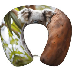 AKDODK Apskāviens Koala koka kakla spilvens ceļošanai, ceļojumu spilvens no atmiņas putām, pārnēsājams lidmašīnas piederums