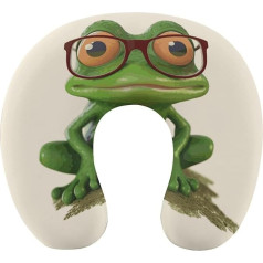 Frog Wears Glasses Travel Pillow Neck Support Memory Foam U-Shaped Pillow Soft Comfortable Travel Neck Pillow Sleeping Rest Pillow Travel Accessories for Airplane Car Office