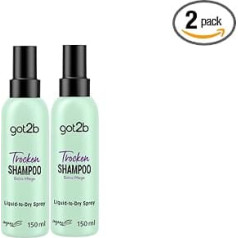 got2b sausais šampūns Extra Care Liquid-to-Dry Spray (2 x 150 ml), sausais šampūns nevainojami svaigam izskatam, sausais šampūns bez redzamiem atlikumiem ar 24 stundu augļu un ziedu aromātu