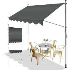 SUNNY GUARD Clamp markīze 300 cm ar rokas kloķi Balkona nojume bez urbšanas UV izturīga Regulējams augstums Saules aizsardzība Ūdensizturīga antracīta krāsā