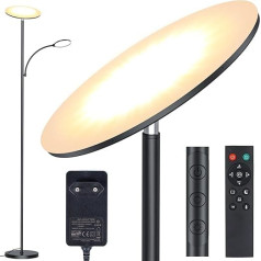 42 W dzīvojamās istabas stāvlampa, 3800 LM LED gaismeklis ar lasīšanas lampu, dimmējams, 2700 K - 6500 K, nepārtraukta aptumšošana, tālvadības pults un skārienvadība, īpaši spilgta moderna stāvlampa viesistabai,