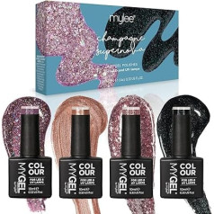 MYGEL by Mylee Glitter Gel Nail Polish Set 4 x 10 ml - UV/LED iesūcamo nagu mākslas manikīra un pedikīra komplekts profesionālai, salonu un mājas lietošanai - izturīgs un viegli lietojams