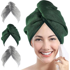 YoulerTex Mikrošķiedras matu dvieļi sievietēm 2 Pack 10 x 26 collas violeta Ultra Absorbent Twist matu turbāns žāvēšanas cepure matu aptinums cirtainu, garu un biezu matu žāvēšanai (2 Grey)