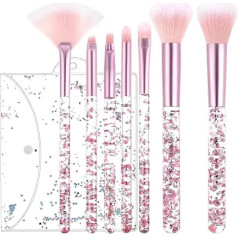 HJZHII 7 Stück Crystal Schminkpinsel Set,Sparkles Pinselset Makeup Pinsel,Make up Pinsel Set Schmink Lidschatten Misch Concealer Highlight Pinselset Powder Foundation Blusher Brush Fächer Makelloser