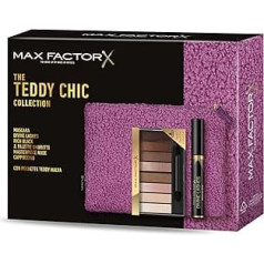 Max Factor, dāvanu kaste sievietēm Teddy Chic Soft Teddy auduma sajūgs ar skropstu tušu Divine Lashes + acu ēnu palete Masterpiece Nude Cappuccino