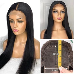 TOOCCI Lace Frontal Parūkas Real Hair Straight Parūkas sievietēm 4x4 Straight Lace Closure Parūkas Brazīlijas Real Hair Parūkas Black 150% blīvums ar Baby Hair 16 collas