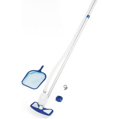 Bestway Flowclear™ AquaClean baseina kopšanas pamatkomplekts ar sūkņa darbināmu baseina putekļsūcēju un izkraušanas tīklu, balts
