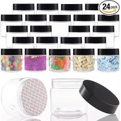 Plastmasas burkas ar vāciņiem 6oz Mazie plastmasas trauki 24 Pack Travel kosmētikas trauki krēmiem Noplūdes necaurlaidīgs plastmasas konteiners