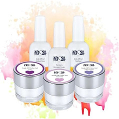 ND24 NailDesign Premium Bundle Lilac Love Soak Off Gel Collection Gumijas bāzes virsējais pārklājums un krēma noņemšanas līdzeklis - ļoti pigmentēta UV LED gēla laka - bagātīga krāsa, noturīga - viegli noņemama - 6 gab.