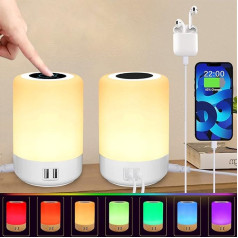 Taipow Nakts lampa ar 4 USB uzlādes pieslēgvietām un 8 krāsām, 6 W LED galda lampa RGB krāsu maiņai ar laika funkciju, LED nakts gaisma guļamistabai, viesistabai, birojam, balta (Pack of