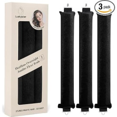 Satin Flexi stienīši nakts lokām bez karstuma Jumbo cirtas, bez karstuma, visiem matu tipiem, 3 iepakojumi, melni