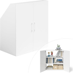 Bellamio Aland slīpu jumtu plaukts ar durvīm, sienas plaukts, grāmatu plaukts, plaukts ar 2 durvīm slīpiem jumtiem ar 3 plauktiem, balts, 100 x 90 x 52 cm, 100 x 90 x 52 cm