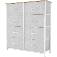 Yitahome Kumode ar 8 atvilktnēm, skapis, auduma atvilktnes ar rokturiem, metāla rāmis, dzīvojamai istabai, priekšnamam, guļamistabai, izturīga, gaiši pelēka ar baltu rokturi