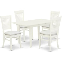 East West Furniture NFVA5-LWH-C 5 detaļu virtuves galda komplekts 4 personām, kas sastāv no taisnstūra formas ēdamgalda ar tauriņa tipa lapu un 4 ēdamkrēsliem lina auduma, 81,3 x 137,2 cm,