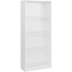 Vidaxl Grāmatu plaukts, 4 nodalījumi, stāvlaukums, dokumentu plaukts, sienas plaukts, telpas sadalītājs, biroja plaukts, universāls plaukts, augstas spīduma pakāpes, balts, 60 x 24 x 142 cm, koka materiāls