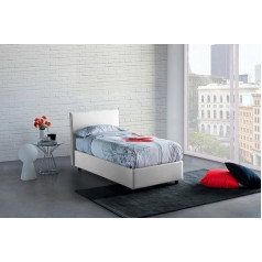 Talamo Italia - Brunella vienguļamā gulta ar auduma polsterējumu - 100% ražota Itālijā - Atverama no priekšpuses - Ietver matraci 80 x 190 cm - Balta