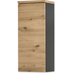 Stella Trading MEMPHIS Vannas istabas sienas skapītis ar ozolkoka izskatu, pelēks - vannas istabas skapītis ar daudz vietas - 30 x 70 x 23 cm (platums x augstums x dziļums)