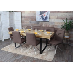 Mendler HWC-H70 Ēdamistabas komplekts audums / tekstils matēts nerūsējošais tērauds brūns 180 cm