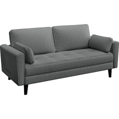 Yaheetech Divvietīgs dīvāns, polsterēts dīvāns ar 2 spilveniem un roku balstiem, moderns atpūtas dīvāns no lina auduma, ērts atpūtas krēsls viesistabai/istabai, tumši pelēks