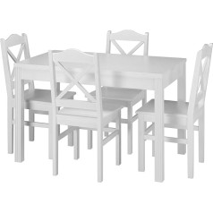 Erst-Holz 90.70-51 C W-Set 20 Lauku mājas pusdienu komplekts ar galdu un 4 krēsliem, masīvkoka priedes masīvs, mazgāts balts