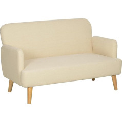 Homcom Divvietīgs dīvāns, neliels dīvāns ar samta izskatu, koka kājas, biezs polsterēts dīvāns ar roku balstiem viesistabai, guļamistabai, 130 x 74 x 79 cm, krēmīgi balts