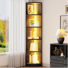 Yitahome Grāmatu plaukts, 5 līmeņu stūra plaukts, 30 x 30 x 180 cm ar LED, koka grāmatu plaukti, atvērts glabāšanas nodalījums, grāmatu plaukti viesistabai, mājas birojam, stūra plaukts, brīvi stāvošs