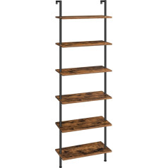 Hoobro 6 līmeņu DIY grāmatu plaukts, rūpnieciskais kāpņu plaukts, skaidu plaukts, vertikāls stāvošs plaukts, ar stabilizējošu metāla rāmi, mājas birojam, viesistabai, tumši brūns EBF65CJ01