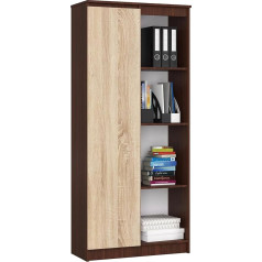 Akord Biroja grāmatu plaukts 80 cm | 8 plaukti | Skapim Dzīvojamā istaba Guļamistaba Grāmatu plaukti | Stāvošs koka plaukts | Lamināta plāksne 16 mm | Krāsa Wenge/Sonoma