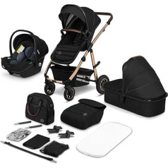 LIONELO Amber bērnu ratiņu komplekts 3-in-1, sporta sēdeklis, fiksēta bērnu ratiņu somiņa, moskītu tīkls, lietus pārvalks, XXL jumts ar aizsardzību pret sauli