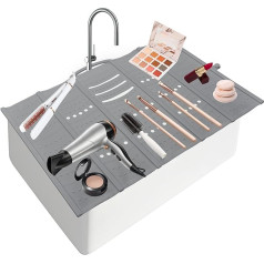 Mofason Liels vannas istabas izlietnes grima paklājs Kosmosa taupīšana Silikona grima organizators Cover Countertop Mazie vannas istabas piederumi RV Travel Salokāmie sīkrīki pelēks