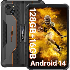 OUKITEL RT3 Pro āra planšetdators Android 14 - ūdensizturīgs planšetdators 8 collas, 5150 mAh, 16GB + 128GB, izturīgs planšetdators, Dual SIM 4G, 16MP + 8MP kamera, mini planšetdators, Face ID, NFC, oranžs